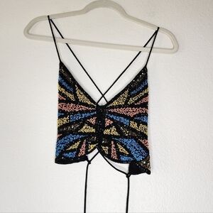 Missguided Strappy Back Sequin Beaded Butterfly Top M